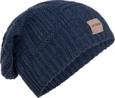 Knit Factory Bobby Gebreide Muts Heren & Dames - Sloppy Beanie hat - Jeans - Warme donkerblauwe Wintermuts - Unisex - One Size