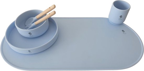 7 delige set Siliconen Kinderservies set - blauw - ( Oxford ) - Eetset - Kinder Servies - Baby Servies - Antislip BPA vrij - Onbreekbaar - Giftset - Kraamcadeau - Babyshower - Siliconen Kinderbestek - siliconen servies baby set - Cadeau van Oxford — afbeelding 4