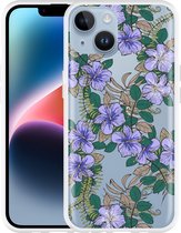 Geschikt voor Apple iPhone 14 Hoesje Purple Flowers - Designed by Cazy