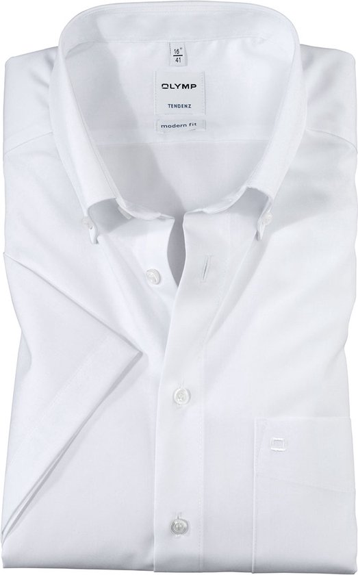 OLYMP Tendenz modern fit overhemd - korte mouw - wit (button-down) - Strijkvriendelijk - Boordmaat: 44