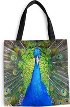Sac bandoulière - Sac de plage - Shopper Peacock - Blauw - Vert - 45x45 cm - Sac coton
