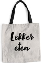 MuchoWow® Schoudertas - Strandtas - Big Shopper - Boodschappentas - Taupe - Lekker eten - Quote - 45x45 cm - Katoenen tas