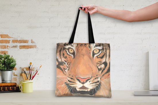 Sac bandoulière - Sac de plage - Shopper Tiger - Head - Oranje - 45x45 cm - Sac coton