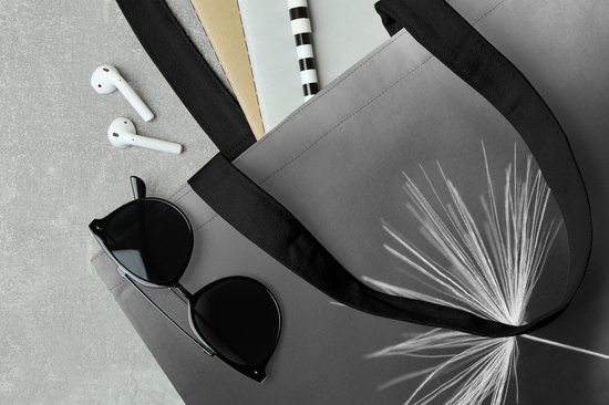 MuchoWow® Sac bandoulière - Sac de plage - Big Shopper - Sac shopping - Graine de pissenlit en noir et blanc - 45x45 cm - Sac en coton