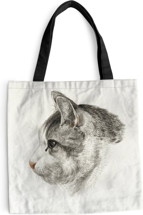 Sac bandoulière - Sac de plage - Shopper Tête de chat, à gauche - peinture de Jean Bernard - 40x40 cm - Sac coton