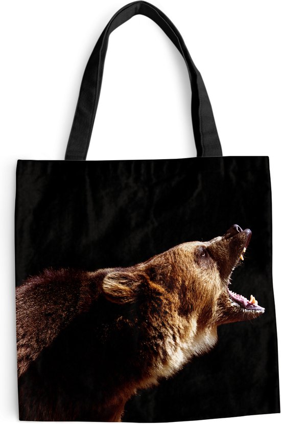 MuchoWow® Schoudertas - Strandtas - Big Shopper - Boodschappentas - Beer - Wild dier - Tanden - 40x40 cm - Katoenen tas