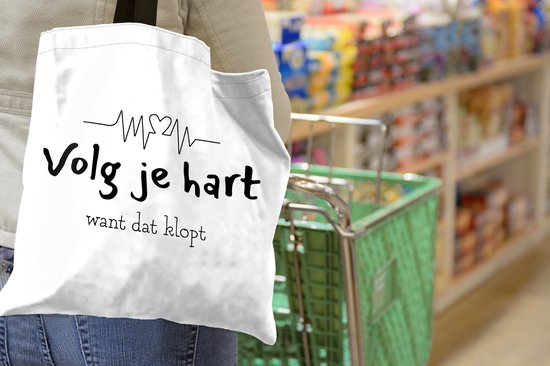 Sac bandoulière - Sac de plage - Shopper Heart - Citations - Zwart - Wit - 40x40 cm - Sac coton