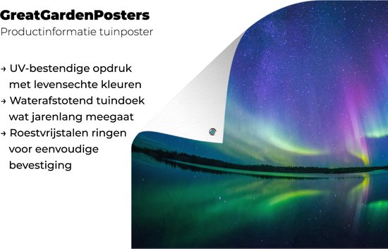 Affiche de jardin Aurores boréales avec reflet 120x80 cm - Toile de jardin / Toile d'extérieur / Peintures d'extérieur (décoration de jardin)