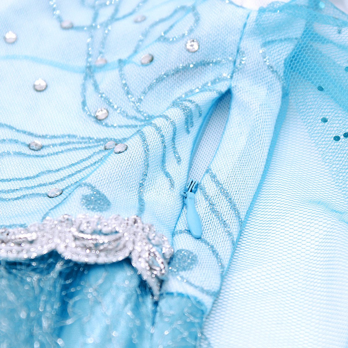 Joya Kids® Luxe Blauwe ijsprinses Verkleed Jurk met Ster | Glamour Jurk met sleep | Prinsessenjurk meisje | Verkleedjurk + Accessoires set | Blauw | Maat 122/128 (120) — afbeelding 9