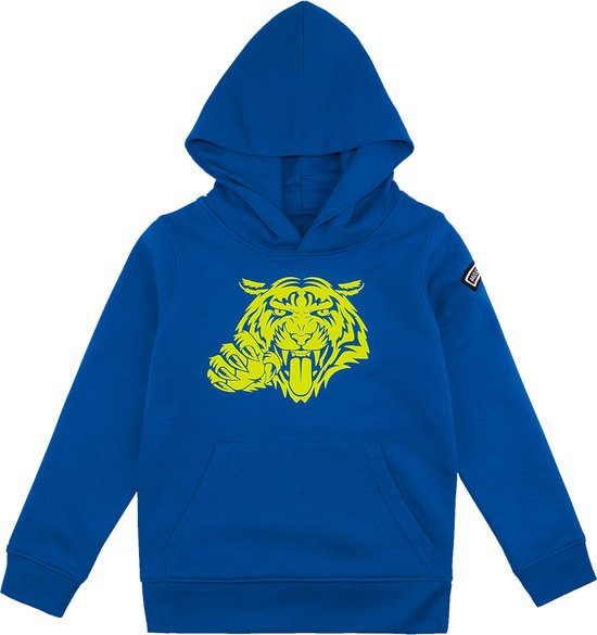 Most Hunted - kinder hoodie - tijger - blauw - fluor geel - maat 122/1128
