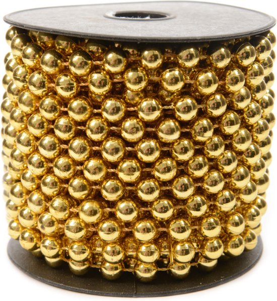 Boules de Boules de Noël 8 cm - avec guirlande de perles 10 m - or - plastique