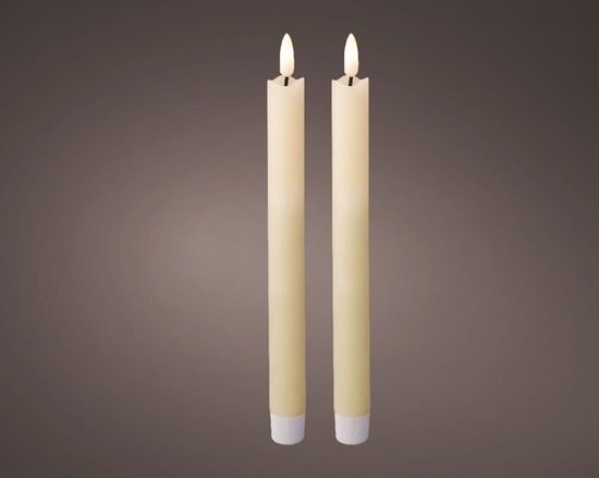 Lumineo LED dinerkaars - creme wit - 24 cm - set van 2 - Vlam effect met flikkerende vlam - Woondecoratie - Tafeldecoratie -Elektrische kaarsen - warm wit - 6 uur timer - voor binnen - op batterijen