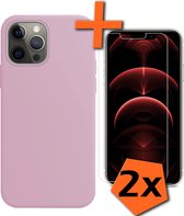 Hoesje Geschikt voor iPhone 14 Pro Max Hoesje Siliconen Cover Case Met 2x Screenprotector - Hoes Geschikt voor iPhone 14 Pro Max Hoes Back Case - Lila.