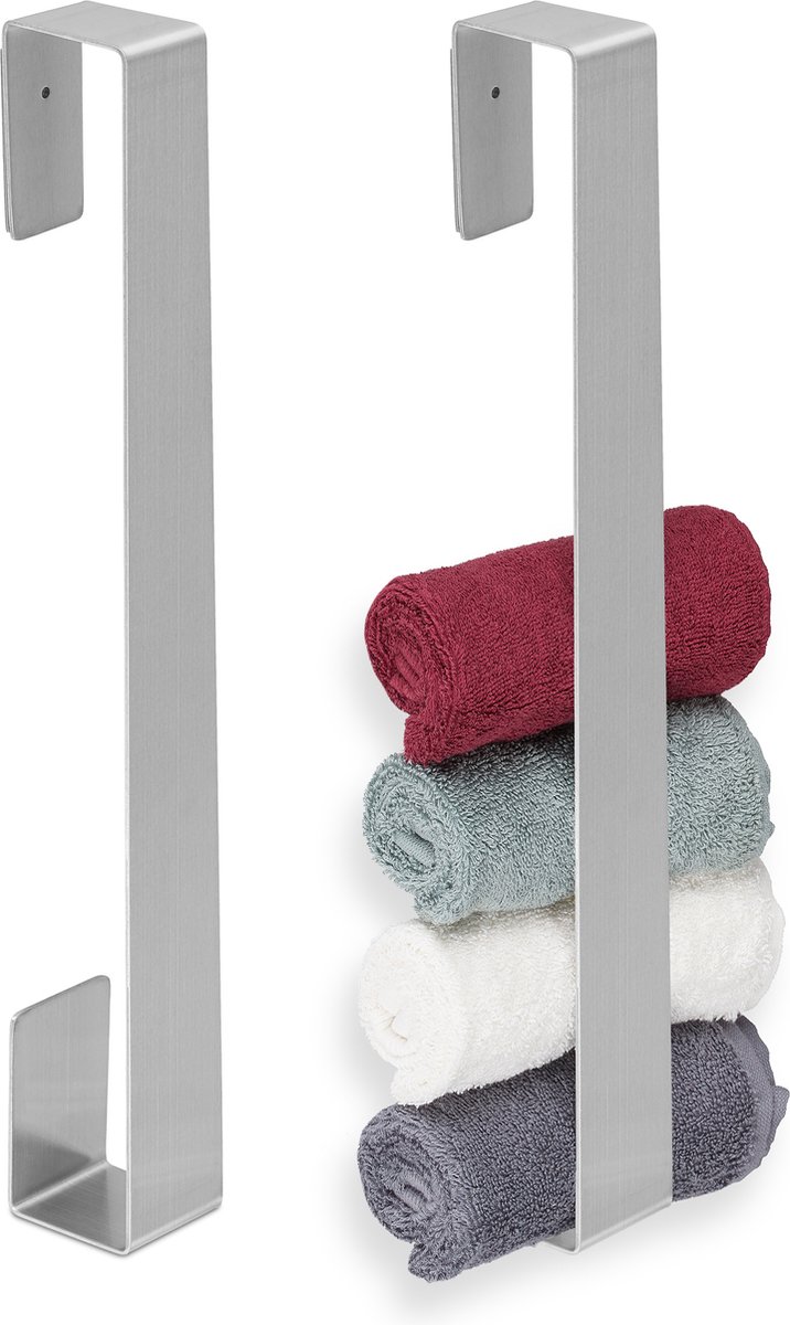Relaxdays 2x handdoekhouder zilver - handdoekenrek - handdoekstang rvs - zonder boren