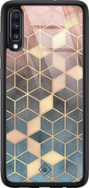 Coque Samsung Galaxy A50 en verre - Cubes art - Multi - Hard Case Zwart - Coque arrière pour téléphone - Motif géométrique - Casimoda