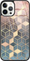 Casimoda® hoesje - Geschikt voor iPhone 12 Pro - Cubes Art - Luxe Hard Case Zwart - Backcover telefoonhoesje - Multi