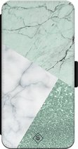 Casimoda® bookcase - Geschikt voor iPhone 13 Pro - Hoesje met pasjeshouder - Minty Marmer Collage - Mint - TPU