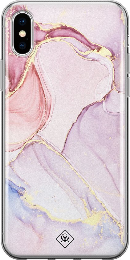 Coque iPhone X/ XS - Marbre Rose Violet - Coque Souple - Blauw - Coque de  Téléphone en... | bol