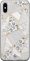Casimoda® hoesje - Geschikt voor iPhone Xs - Stone & Leopard Print - Siliconen/TPU telefoonhoesje - Backcover - Luipaardprint - Mint