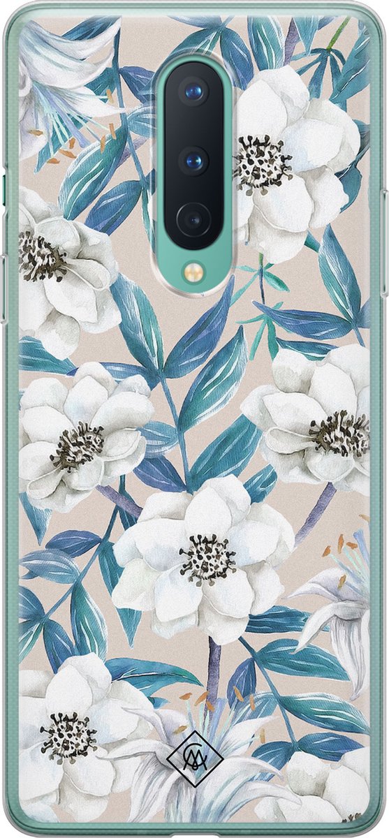 OnePlus 8 hoesje - Bloemen / Floral blauw - Siliconen telefoonhoesje - Blauw - Bloemen - Casimoda
