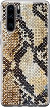 Casimoda® hoesje - Geschikt voor Huawei P30 Pro - Snake / Slangenprint bruin - Siliconen/TPU - Soft Case - Goudkleurig - Slangenprint