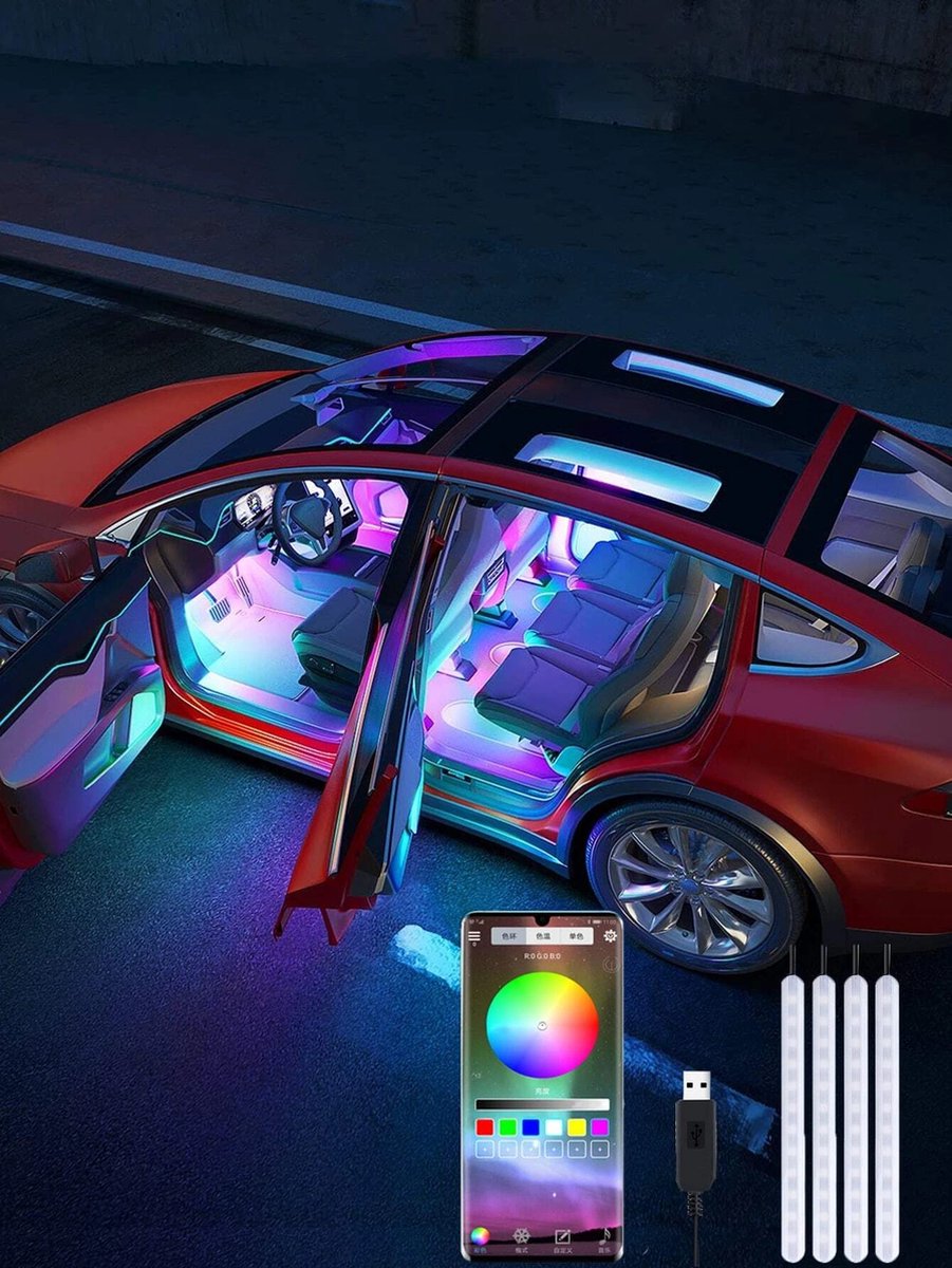 Auto Interieur Verlichting met App bediening + Voice Controll - led strip - Auto Verlichting - RGB Binnenverlichting LED Strips - Auto Sfeerverlichting - Auto Accessories - auto led - Valentijn cadeau