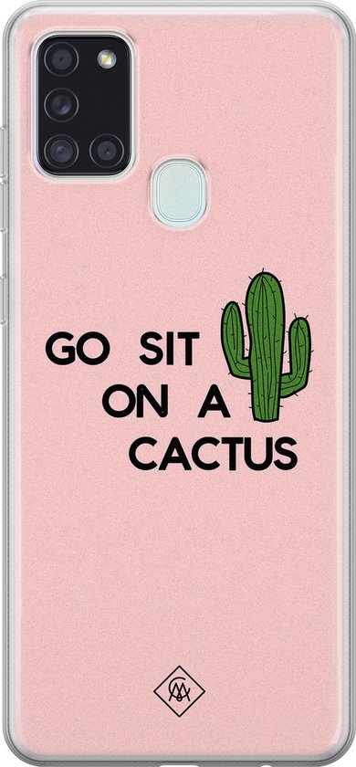 Casimoda® hoesje - Geschikt voor Samsung A21s - Go Sit On A Cactus - Backcover - Siliconen/TPU - Blauw