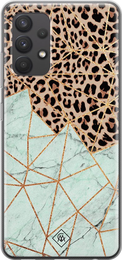 Casimoda® hoesje - Geschikt voor Samsung A32 4G - Luipaard Marmer Mint - Backcover - Siliconen/TPU - Bruin