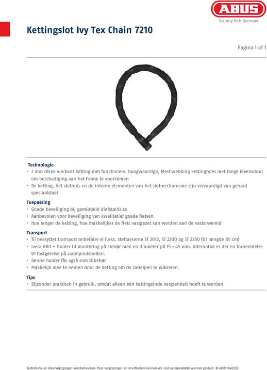 Antivol Abus IvyTex 7210/85 Racing Yellow
