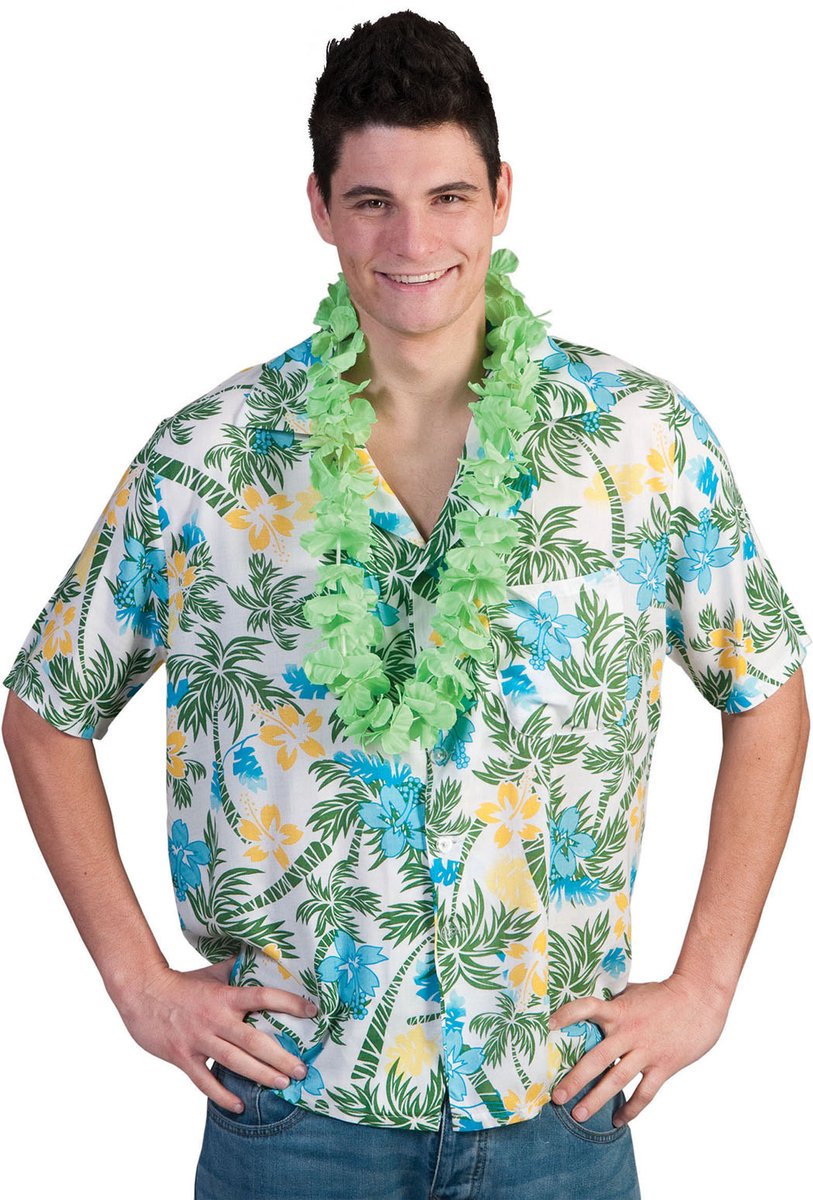 V.H.O. Funky Hawaïhemd voor heren, korte mouwen, voorzak, Hawaii-print, strand, palmen zee, paars, Blauw, XL