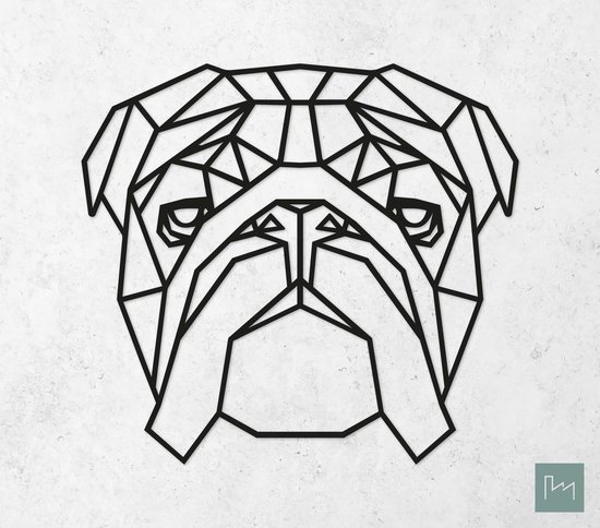 Laserfabrique Wanddecoratie - Geometrische Hond Engelse Bulldog - Large - Zwart - Geometrische dieren en vormen - Houten dieren - Muurdecoratie - Line art - Wall art