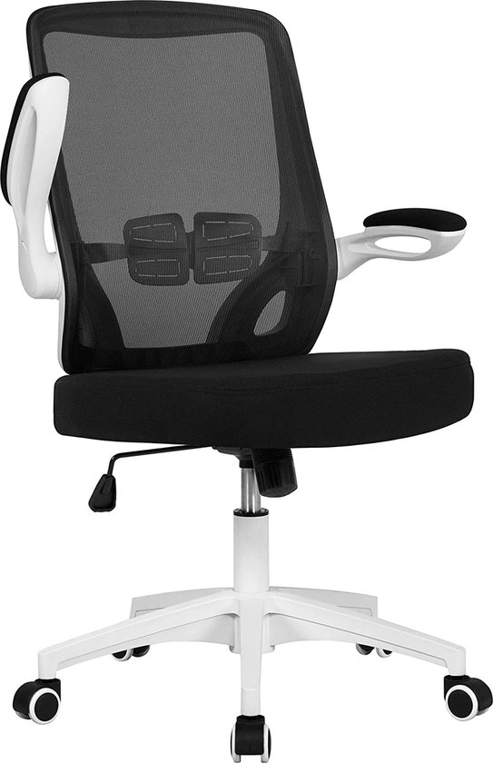 Bureaustoel met inklapbare armleuningen, ergonomische bureaudraaistoel met mesh-net, gamingstoel, hoogteverstelling en kantelfunctie
