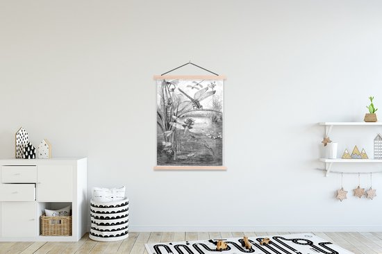 illustration noir et blanc de quelques libellules affiche scolaire lattes plates vierges 90x120 cm - Tirage photo sur poster textielposter (décoration murale salon / chambre)