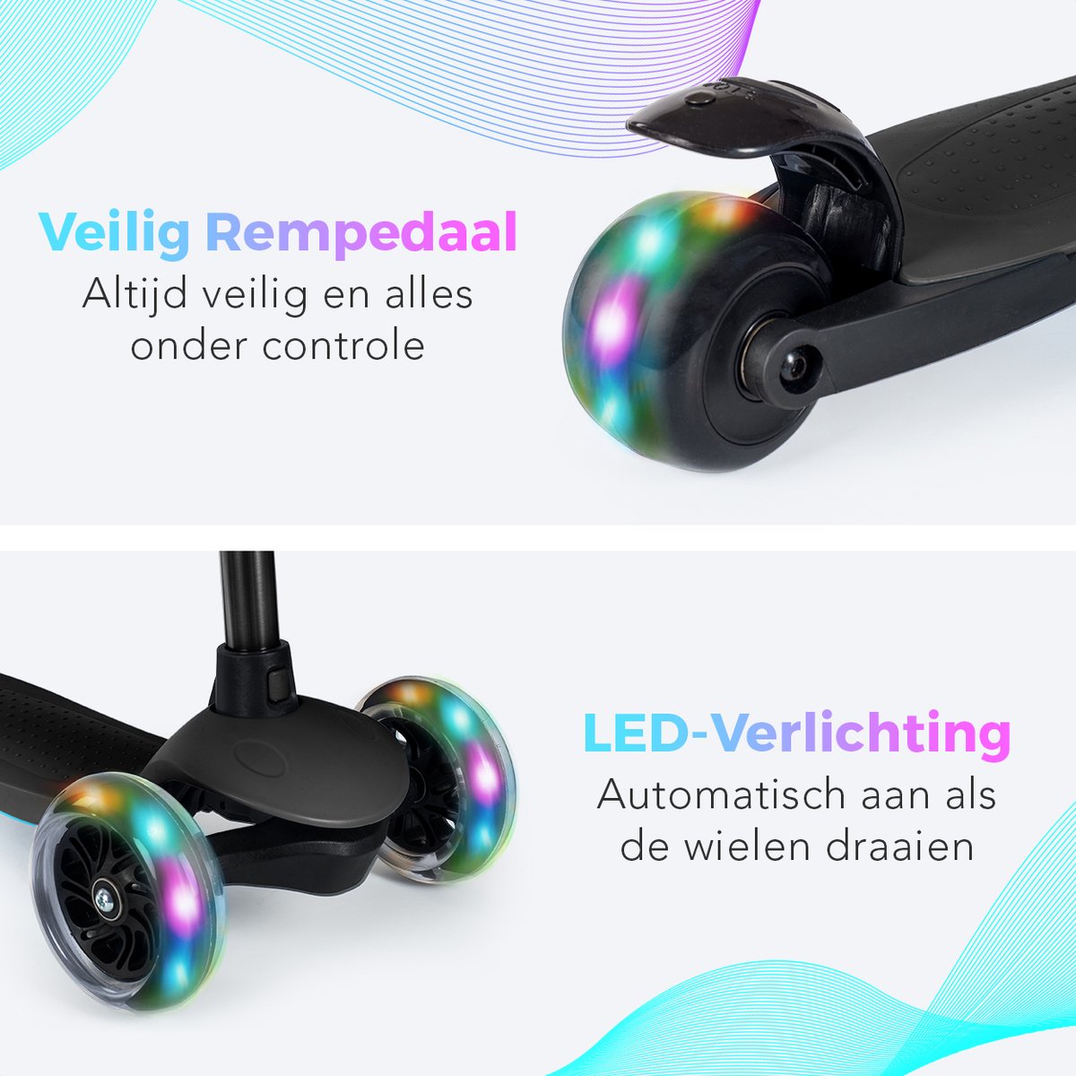 LifeGoods Kinderstep - Step 2-5 Jaar - 3 Lichtgevende LED Wielen - Hoogte Verstelbaar - Jongens/Meisjes - Zwart — afbeelding 10