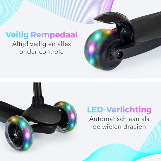 LifeGoods Kinderstep - Step 2-5 Jaar - 3 Lichtgevende LED Wielen - Hoogte Verstelbaar - Jongens/Meisjes - Zwart
