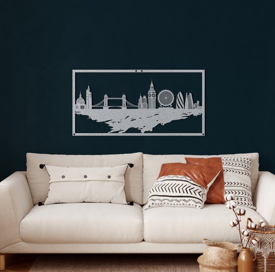 Wanddecoratie | Skyline van Londen / London Skyline | Metal - Wall Art | Muurdecoratie | Woonkamer | Buiten Decor |Zilver| 118x60cm