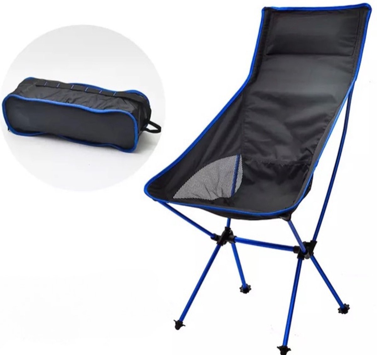 Strandstoel opvouwbaar met hoofdkussen - Kampeer vouwstoel - Karper/viskruk - Plooistoel - Ultralicht picknick meubel - Blauw