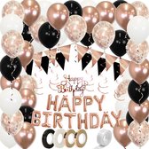 Rose Goud & Zwarte & Witte Helium Ballonnen Slingers Verjaardag Versiering Happy Birthday Ballon Feestpakket - 53 St