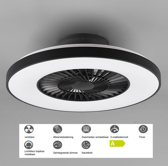 Plafondventilator met LED verlichting – zwart – incl. afstandsbediening