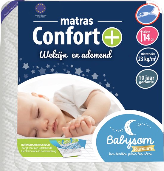 Babysom - Comfort+ Baby Matras | 70x140 cm | 7 cm dik | Ademend | Ventilerend : Optimaal Comfort | Afritsbare tijk |Oeko-Tex® | EU-product