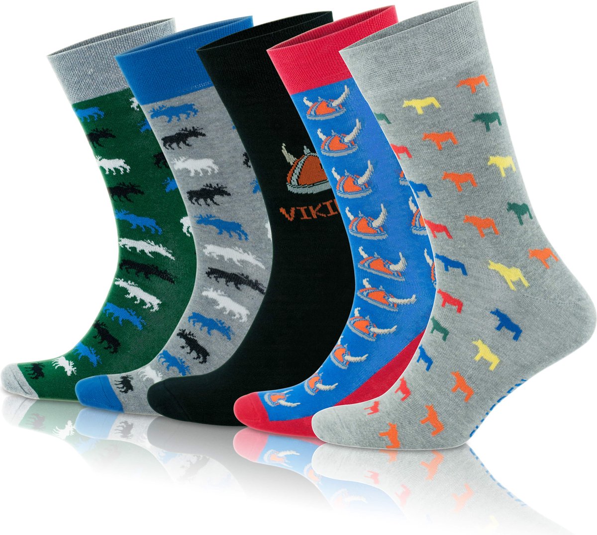 GoWith - katoen sokken - zweedse design sokken - 5 paar - grappige cadeaus - grappige sokken - huissokken - warme sokken - sokken dames - heren sokken - maat 39-42