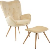 Albatros Wing Chair met Krukje York, Beige - Vintage u Stijlvol, Fluwelen Bekleding - Elegante en SGS Goedgekeurde Leesstoel of Relaxstoel met Krukje in Moderne Look