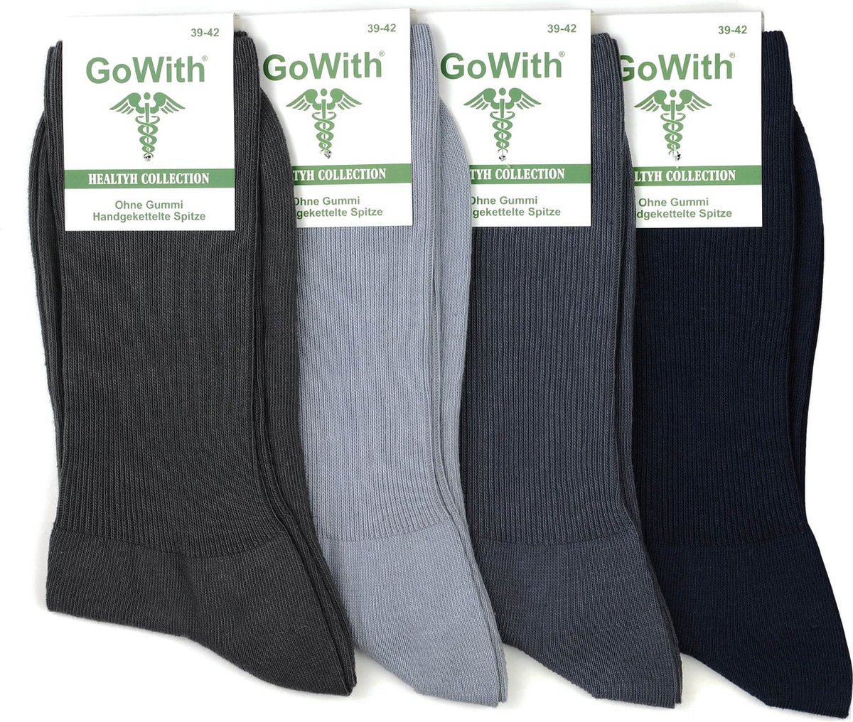 GoWith - katoen sokken - diabetes sokken - 4 paar - warme sokken - thermosokken - huissokken - sokken heren - dames sokken - cadeau sokken - maat 39-42
