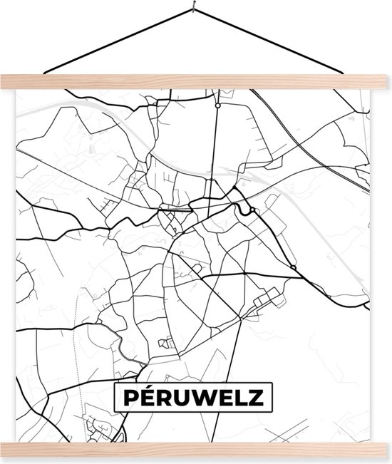 Porte-affiche avec affiche - Affiche scolaire - België - Péruwelz - Plan de la ville - Carte - Zwart Wit - Plan d'étage - 120x120 cm - lattes vierges