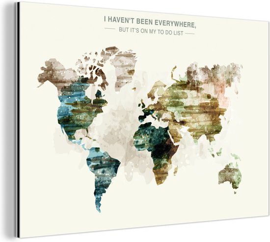 Wereldkaart aux anciennes couleurs pittoresques avec texte Aluminium 30x20 cm - petit