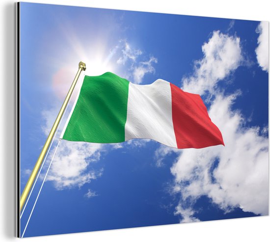 Le drapeau de l'Italie vole dans les airs Aluminium 180x120 cm - Tirage photo sur Aluminium (décoration murale métal) XXL / Grand format!