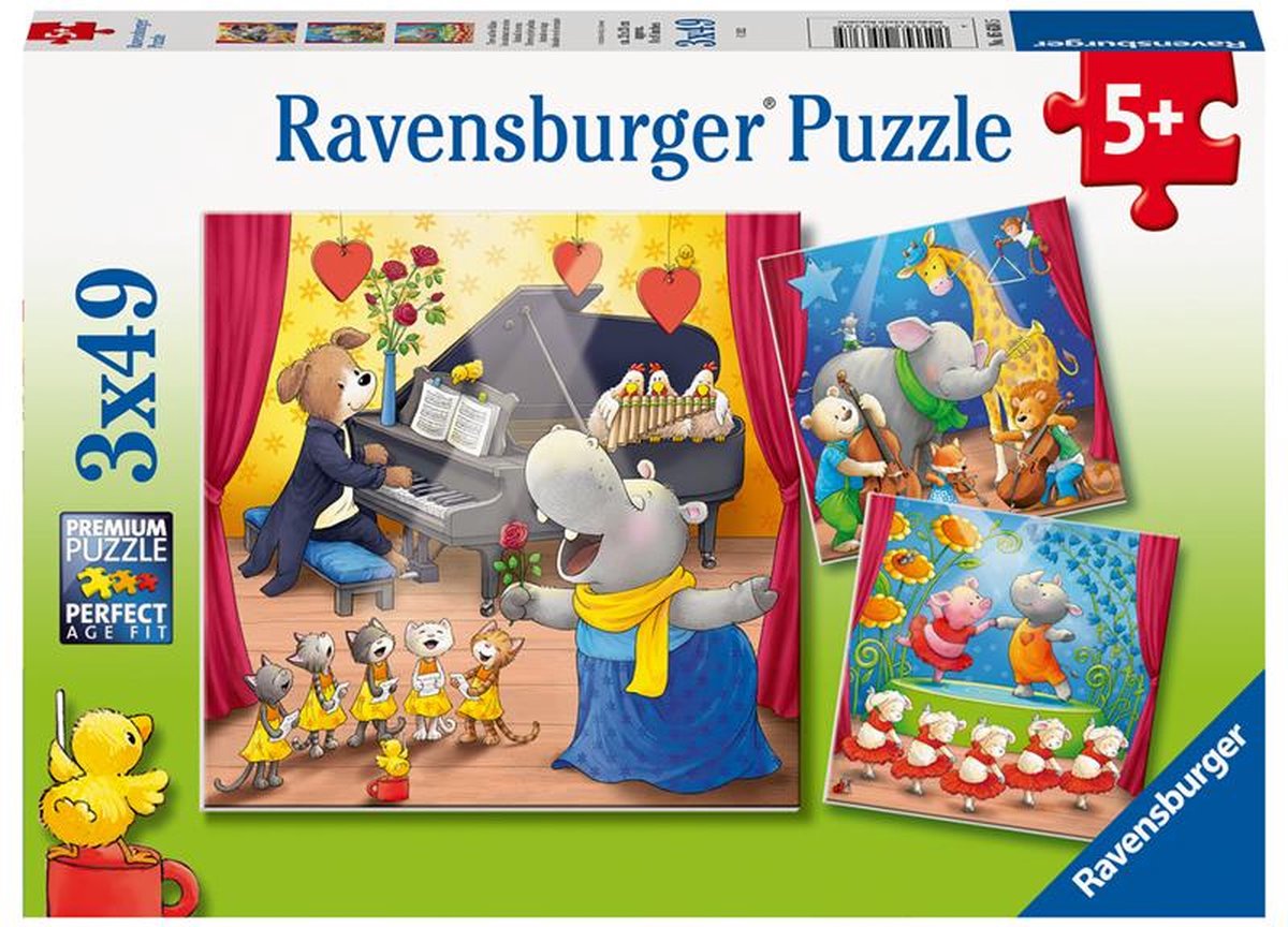 Ravensburger puzzel Dieren op het podium - 3x49 stukjes - Kinderpuzzel
