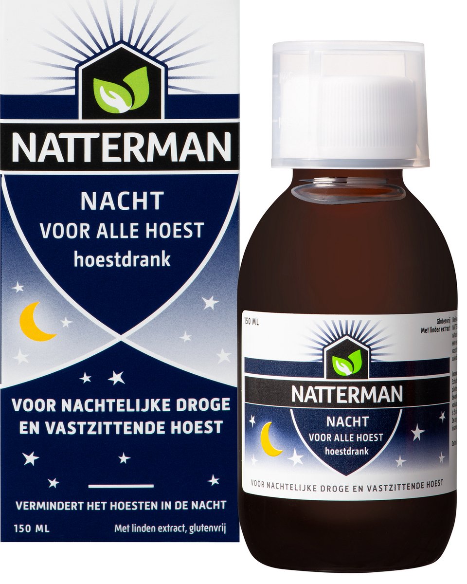 Natterman Nacht Voor Alle Hoest - Voor nachtelijke droge en vastzittende hoest - Vermindert het hoesten in de nacht - Hoestdrank - Vanaf 18 jaar - Medisch hulpmiddel - 150 ml - Natterman