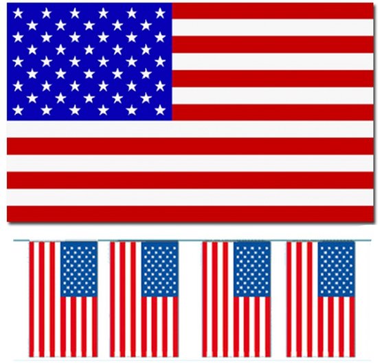 Bellatio Decorations - Vlaggen versiering set - USA/Amerika - Vlag 90 x 150 cm en vlaggenlijn 4 meter