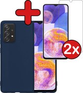 Hoesje Geschikt voor Samsung A23 Hoesje Siliconen Case Hoes Met 2x Screenprotector - Hoes Geschikt voor Samsung Galaxy A23 Hoes Cover Case - Donkerblauw
